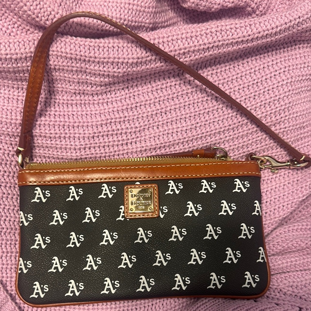 Dooney & Bourke Black and Brown Clutch with Monogram Pattern